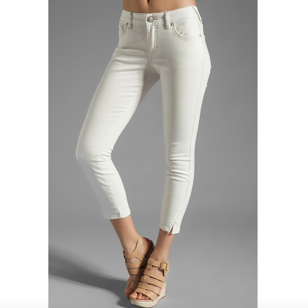 Free People Stretch Herringbone Crop Skinny Jeans White 29